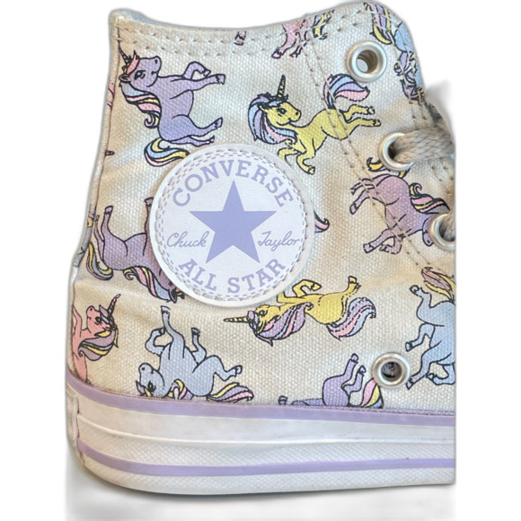 Girl's White Chuck Taylor Converse High Tops with Pastel Colored Unicorns Size 1 - Picture 10 of 14
